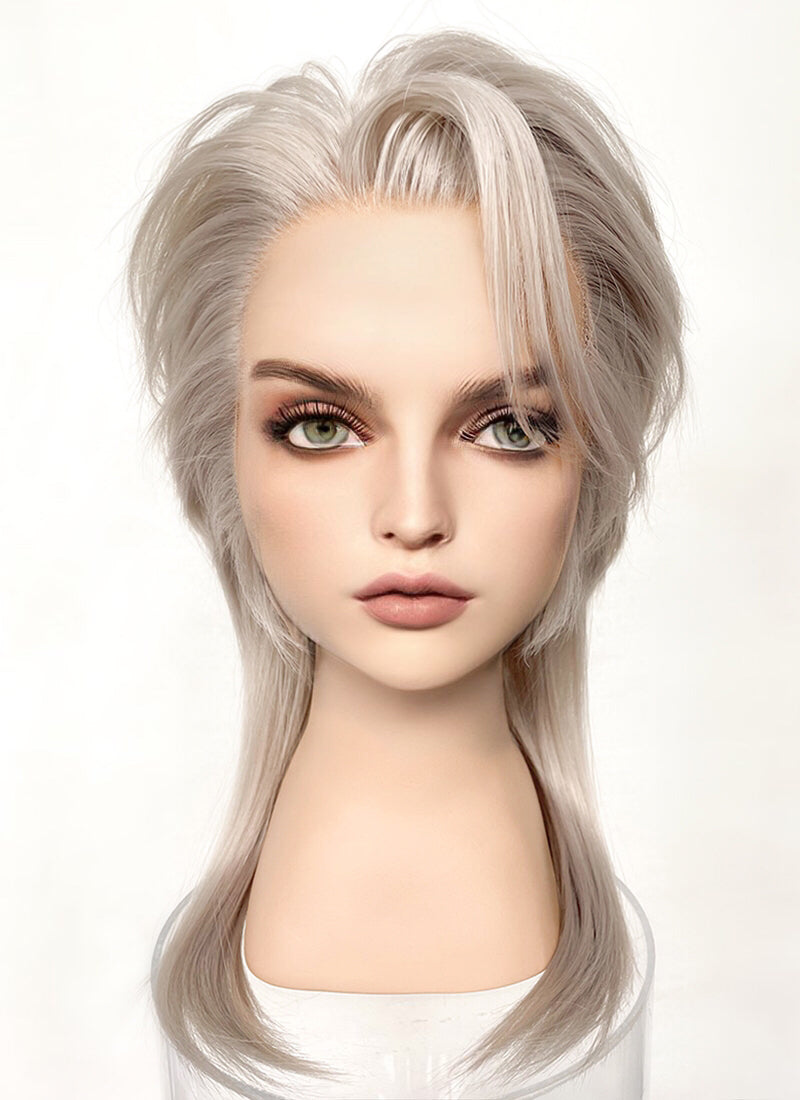 Pastel Grey Blonde Wolf Cut Straight Lace Front Synthetic Men's Hair Wig LF6034