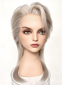 Pastel Grey Blonde Wolf Cut Straight Lace Front Synthetic Hair Wig LF6034