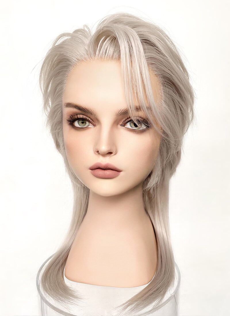 Pastel Grey Blonde Wolf Cut Straight Lace Front Synthetic Men's Hair Wig LF6034