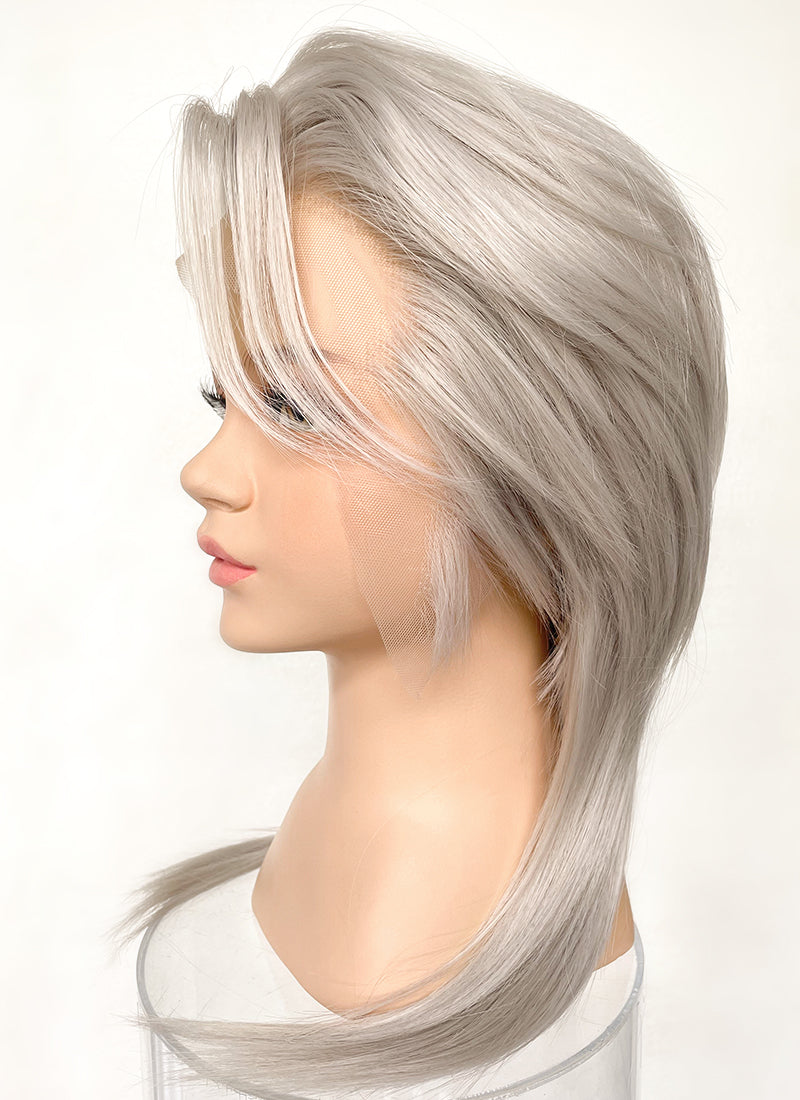 Pastel Grey Blonde Wolf Cut Straight Lace Front Synthetic Men's Hair Wig LF6034