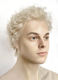 Good Omens Aziraphale Ash Blonde Curly Lace Front Synthetic Men's Wig LF6041