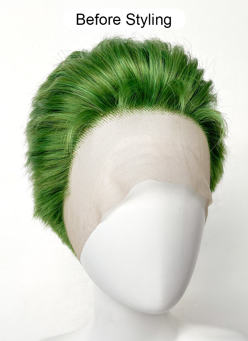 One Piece Roronoa Zoro Green Wavy Lace Front Synthetic Men s Wig LF6044