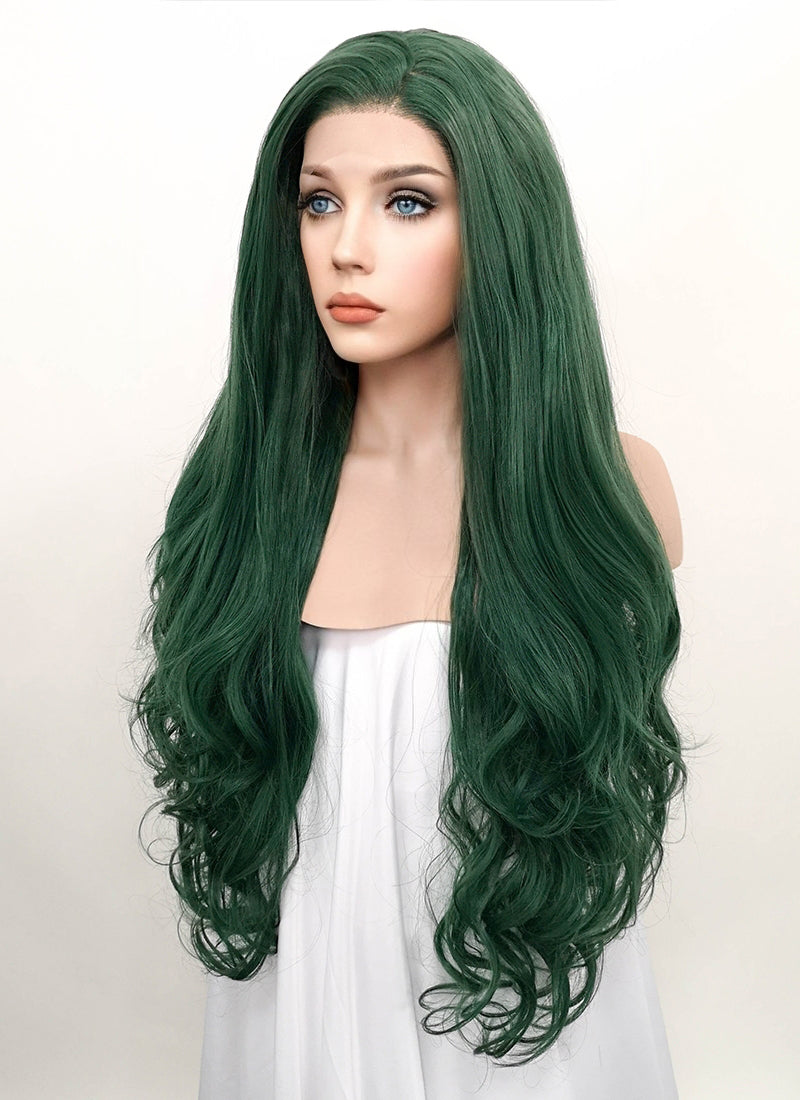 Dark Green Wavy Lace Front Synthetic Wig LF667V
