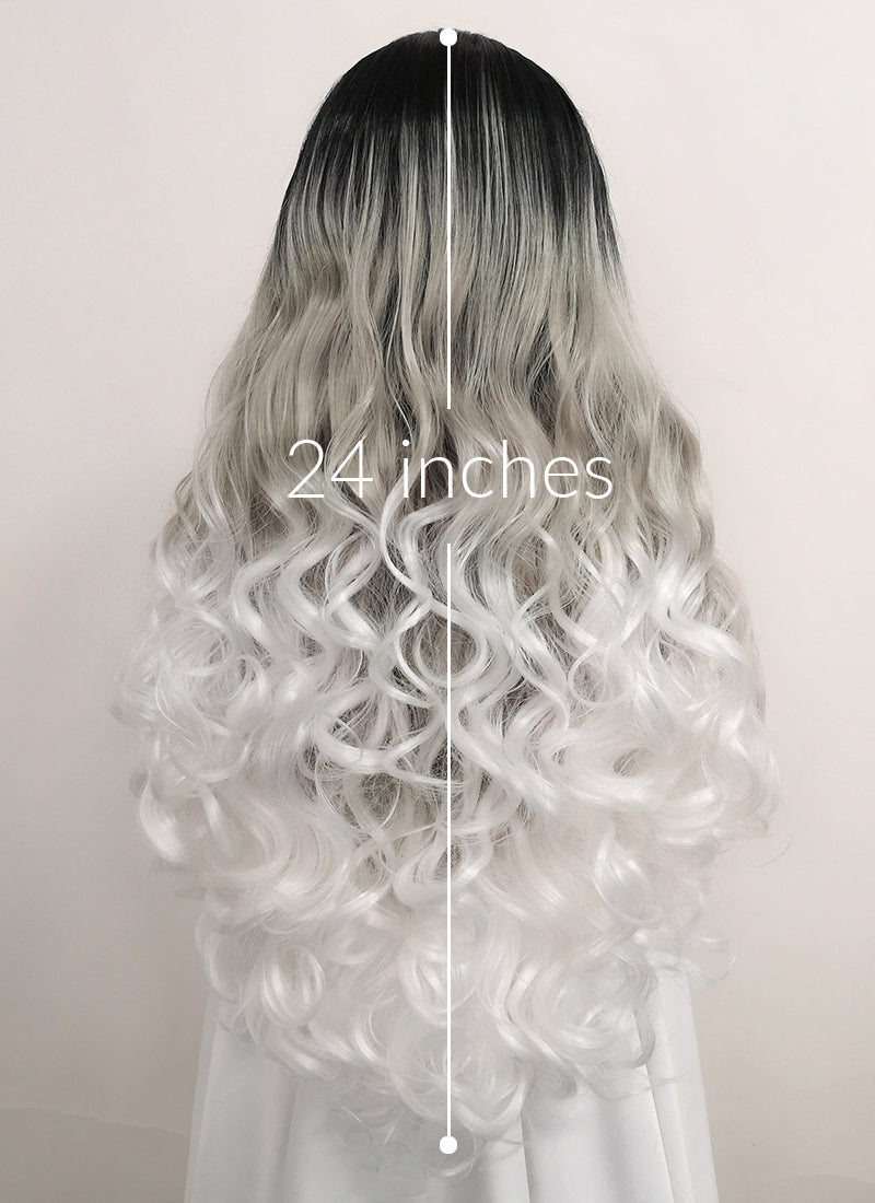 Wavy Black Grey White Ombre Lace Front Synthetic Wig LF781