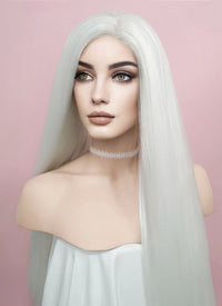 Straight Yaki White Lace Front Synthetic Wig LF624B