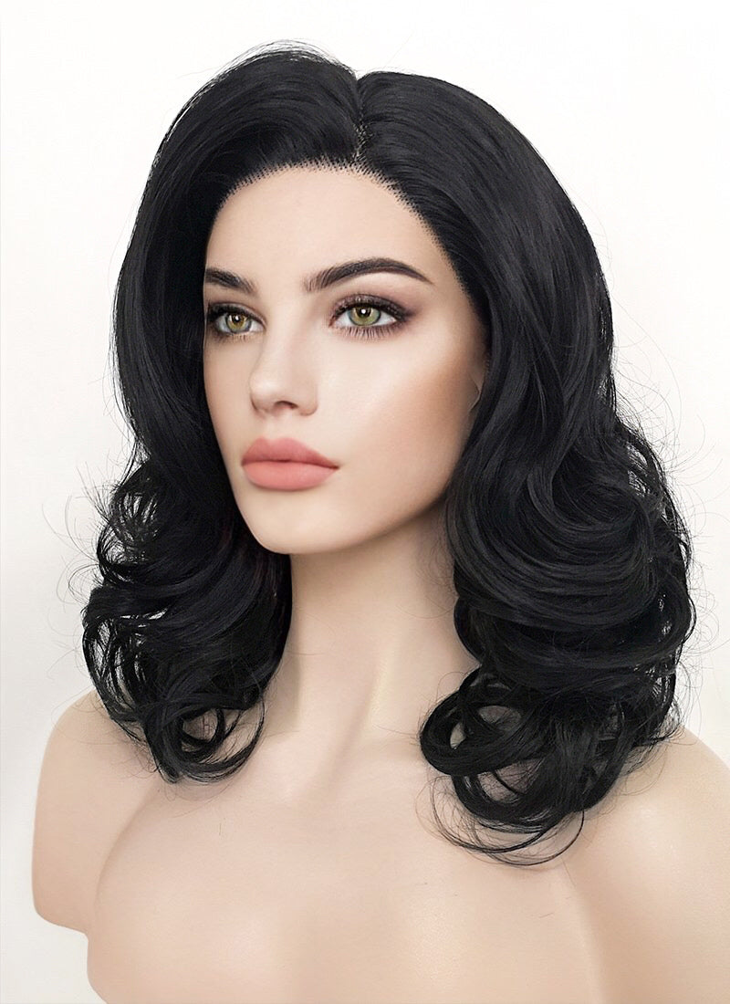 Jet Black Wavy Lace Front Synthetic Wig LF257