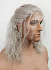 The Witcher Geralt of Rivia Silver Grey Curly Lace Front Synthetic Men's Wig LFX5127