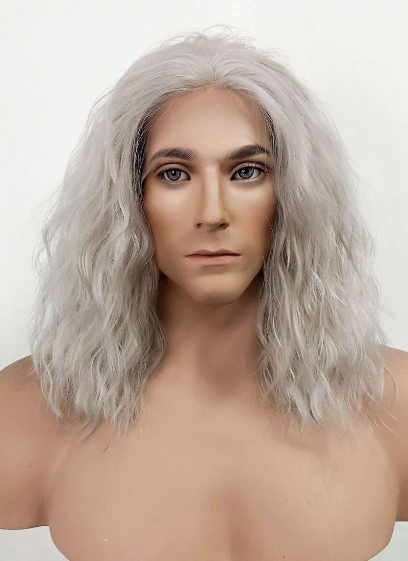 The Witcher Geralt of Rivia Silver Grey Curly Lace Front Synthetic Men's Wig LFX5127