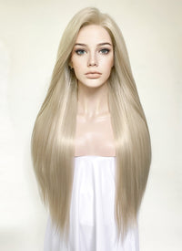 Pastel Ash Blonde Straight Yaki Lace Front Synthetic Hair Wig LN6031