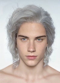 Light Grey Wavy Lace Front Synthetic Men's Wig LW4020