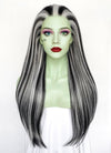 Monster High Frankie Stein Black With Silver Grey Highlights Straight Lace Front Synthetic Wig LW4030