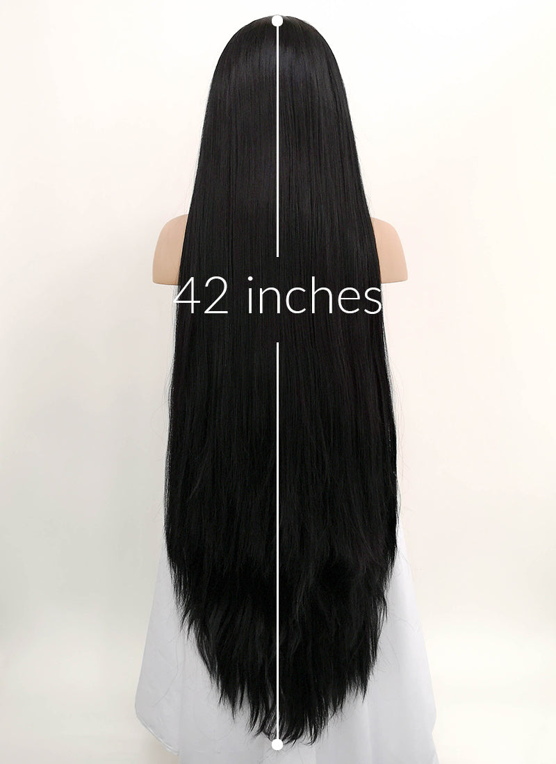 Straight Yaki Jet Black Lace Front Synthetic Wig LF701R - Wig Is Fashion