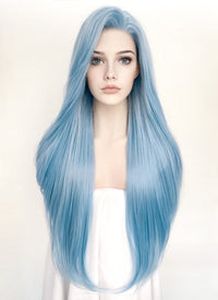 Straight Pastel Blue Lace Front Synthetic Wig LW769B