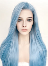 Straight Pastel Blue Lace Front Synthetic Wig LW769B