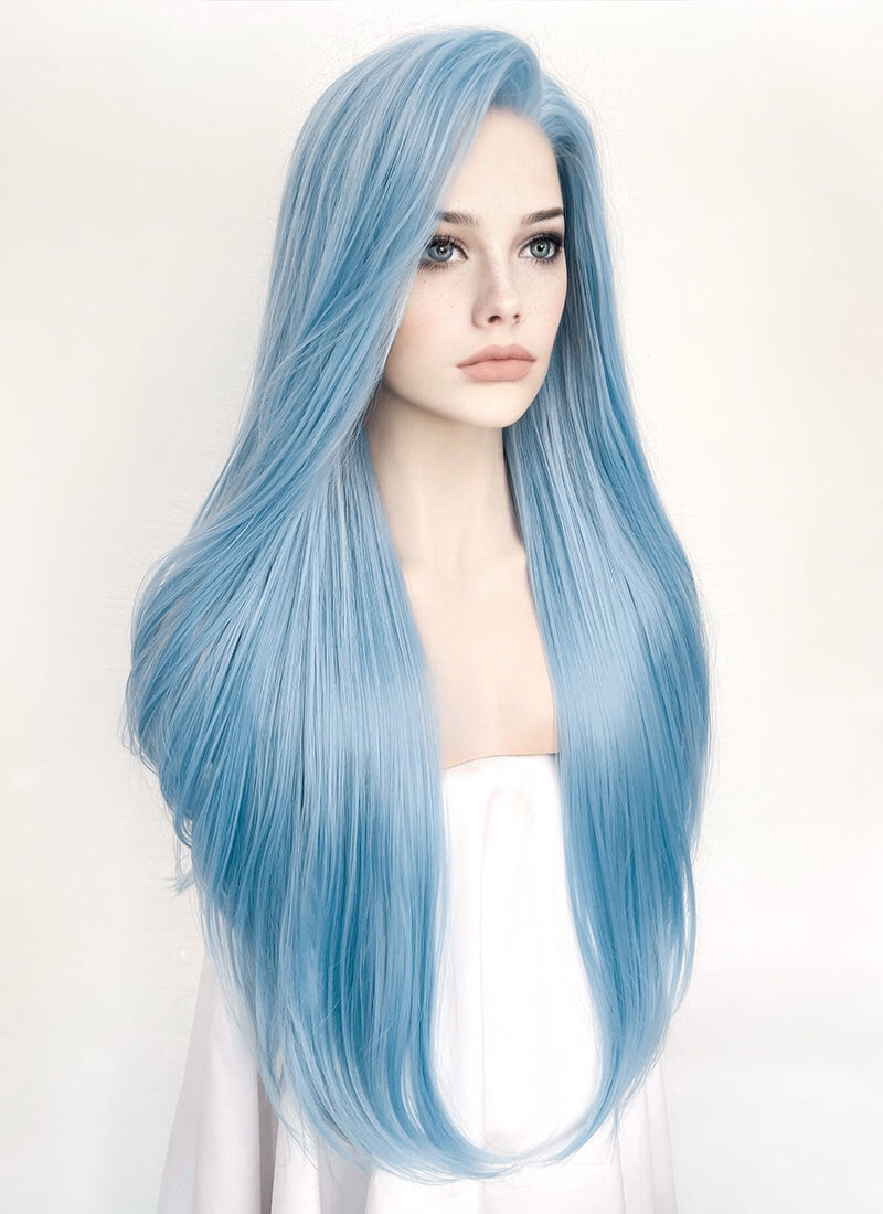 Straight Pastel Blue Lace Front Synthetic Wig LW769B