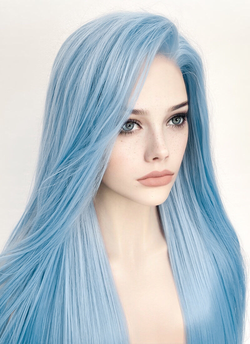 Straight Pastel Blue Lace Front Synthetic Wig LW769B