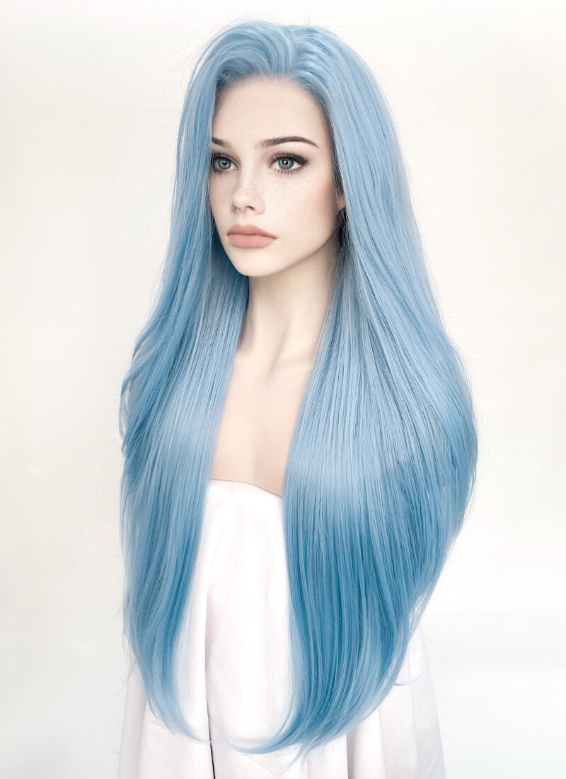Straight Pastel Blue Lace Front Synthetic Wig LW769B