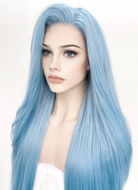 Straight Pastel Blue Lace Front Synthetic Wig LW769B