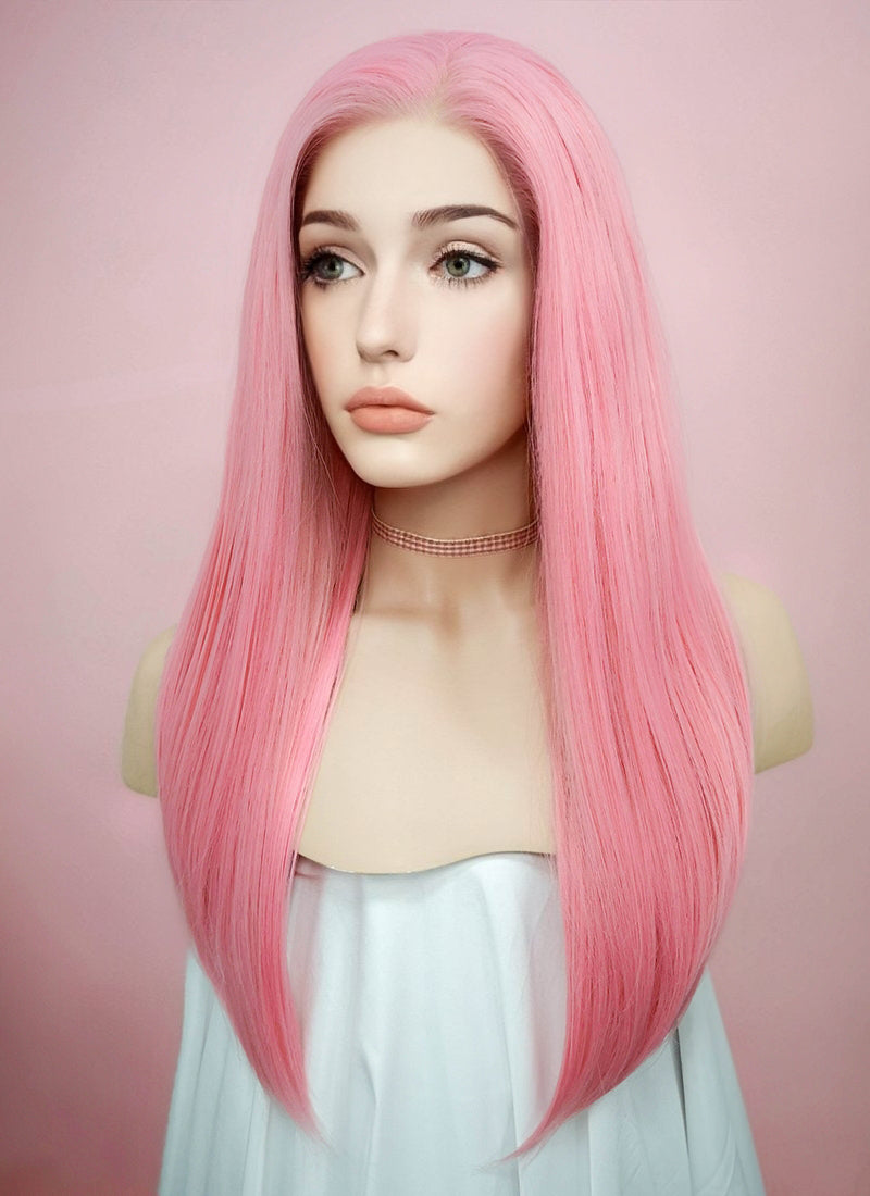 Pastel Pink Straight Lace Front Synthetic Wig LW769C
