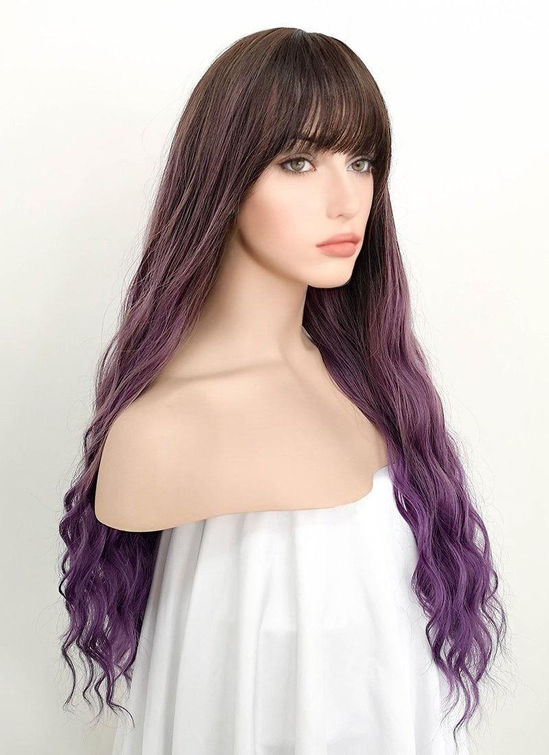 Two Tone Purple With Dark Roots Wavy Synthetic Wig NS068