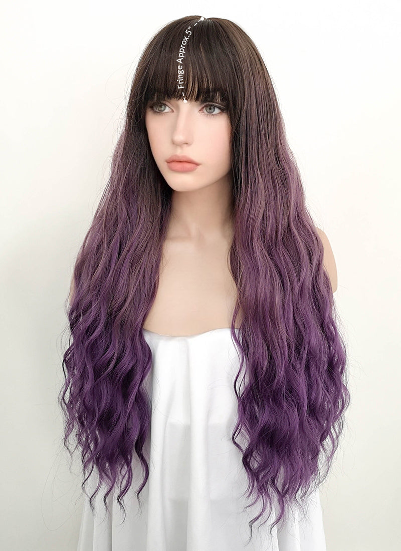 Two Tone Purple With Dark Roots Wavy Synthetic Wig NS068