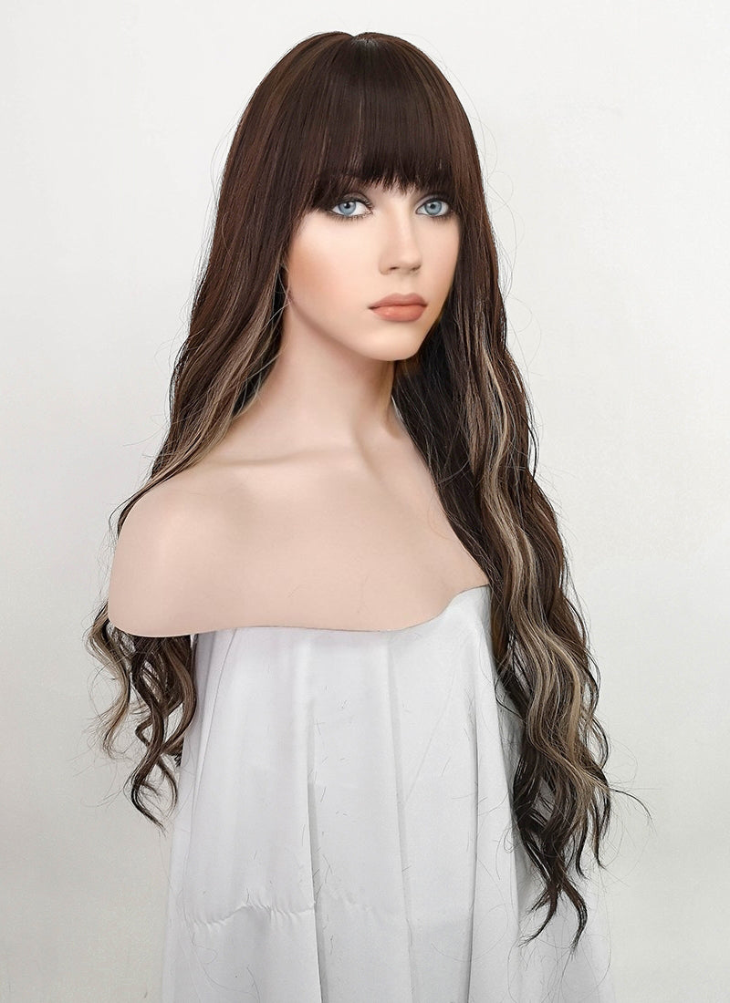 Brown Mixed Blonde Wavy Synthetic Wig NS188