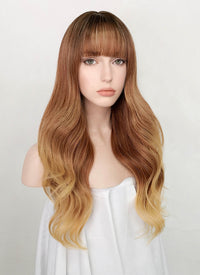 Mixed Brown With Dark Roots Wavy Synthetic Hair Wig NS386