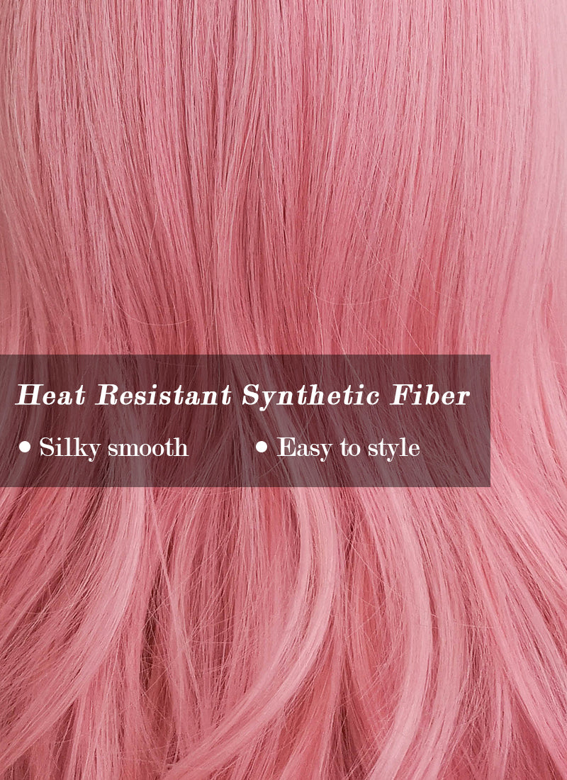 Pastel Pink Wavy Synthetic Hair Wig NS409