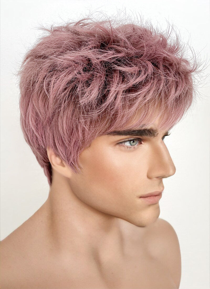 Ash Pink With Dark Roots Straight Pixie Synthetic Men's Hair Wig NS427