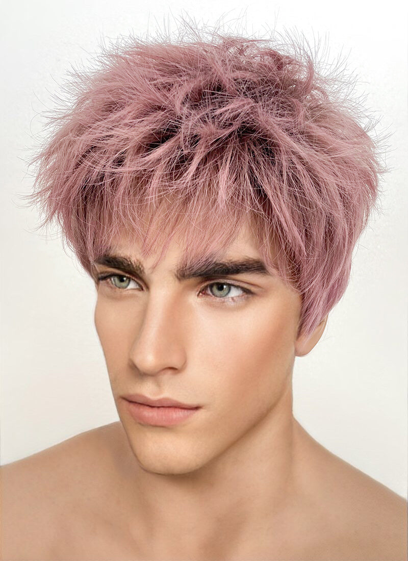 Ash Pink With Dark Roots Straight Pixie Synthetic Men's Hair Wig NS427