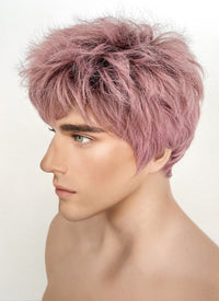 Ash Pink With Dark Roots Straight Pixie Synthetic Men's Hair Wig NS427