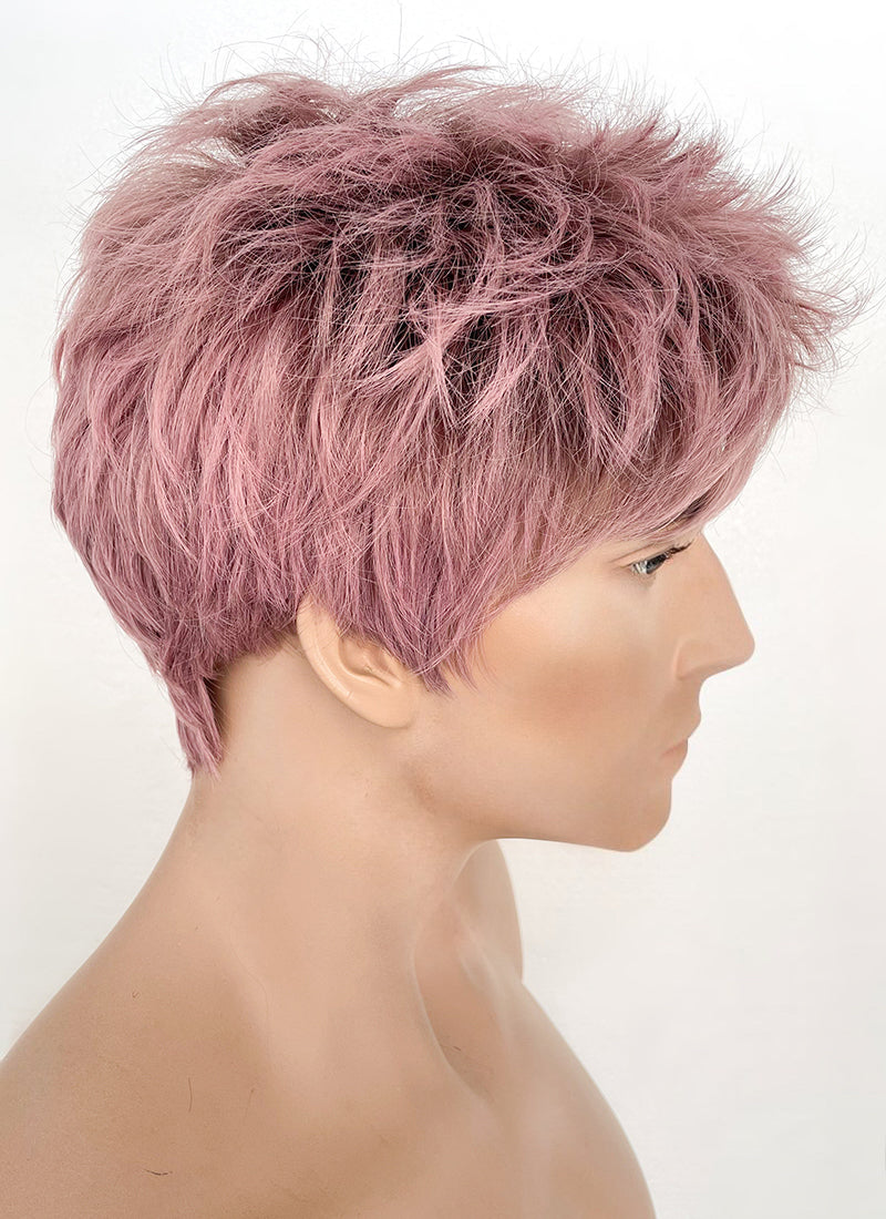 Ash Pink With Dark Roots Straight Pixie Synthetic Men's Hair Wig NS427