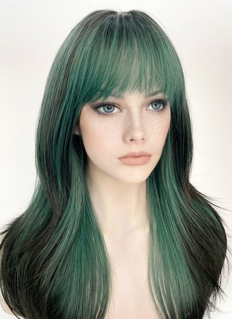 Green Mixed Black Straight Synthetic Hair Wig NS432