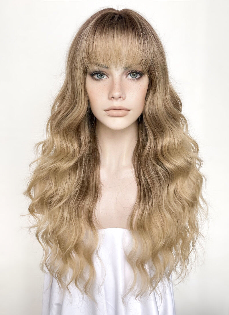 Brown Blonde Ombre Wavy Synthetic Hair Wig NS479