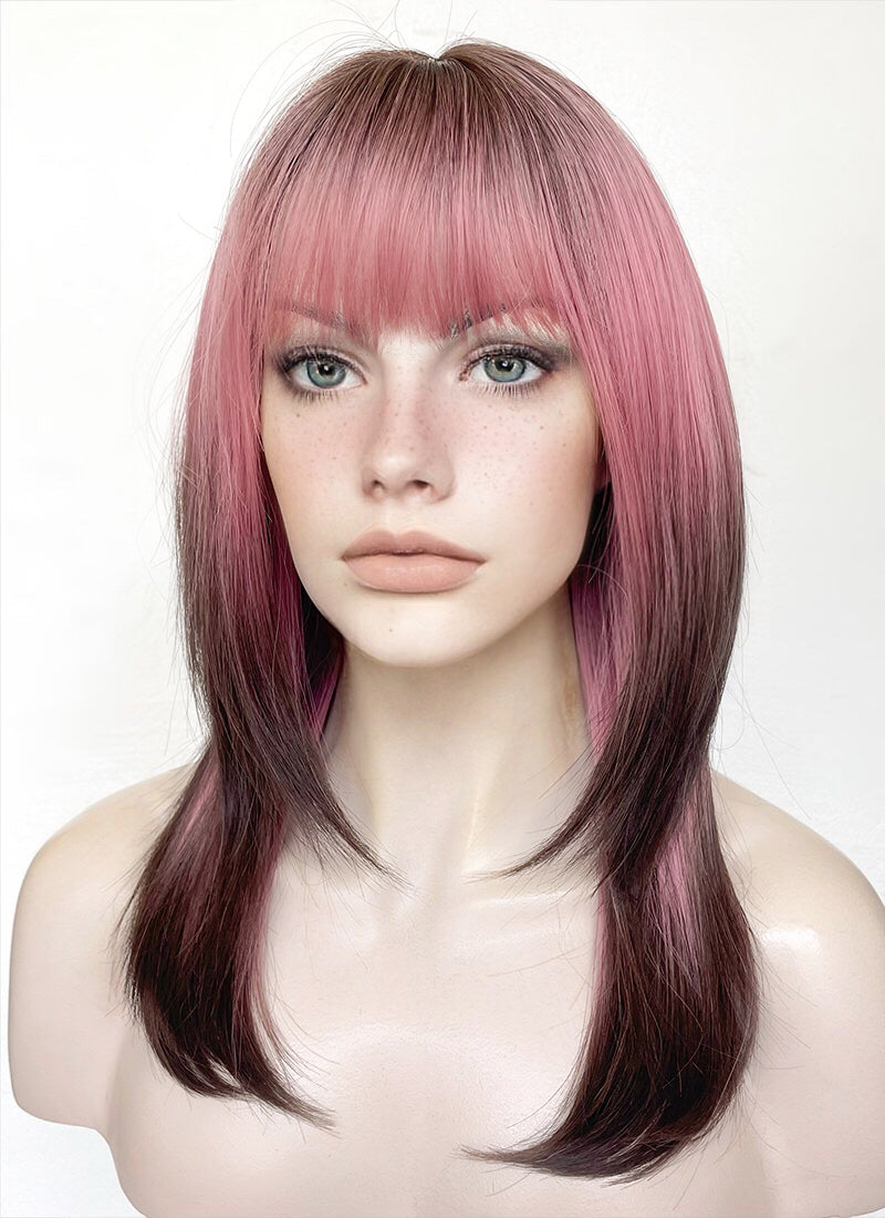 Pink Mixed Brown Straight Synthetic Hair Wig NS485