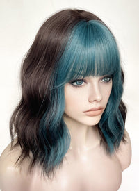 Blue Mixed Brunette Wavy Synthetic Hair Wig NS491