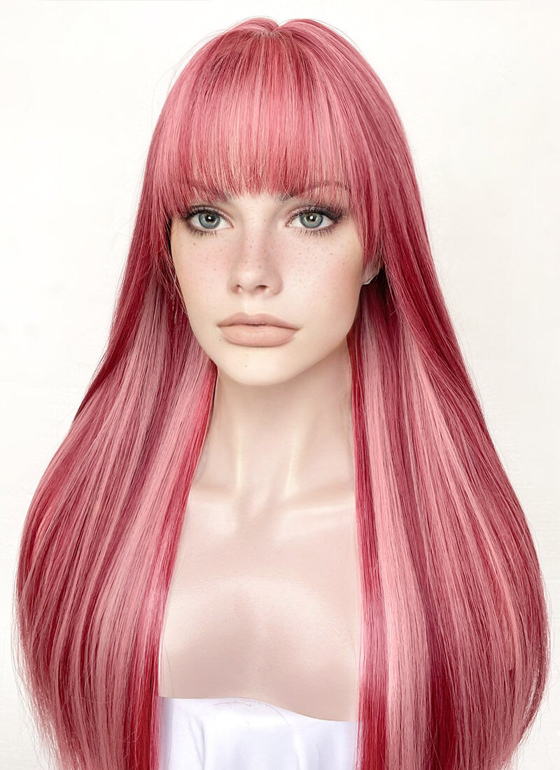 Red With Pink Highlights Straight Synthetic Hair Wig NS507