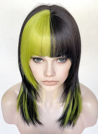 Black Mixed Green Straight Synthetic Hair Wig NS509