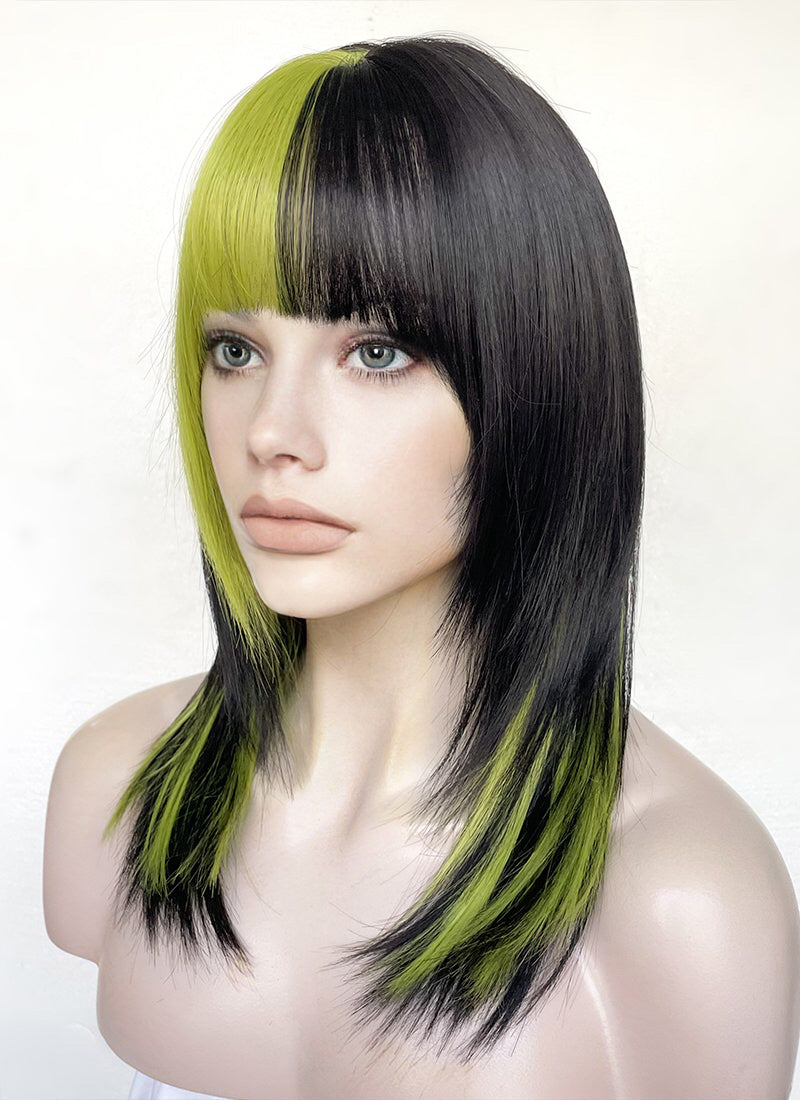 Black Mixed Green Straight Synthetic Hair Wig NS509