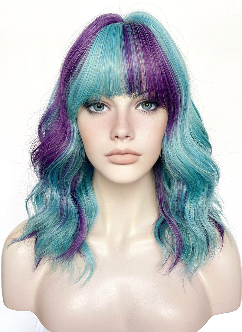 Blue Green Purple Mixed Wavy Synthetic Hair Wig NS514
