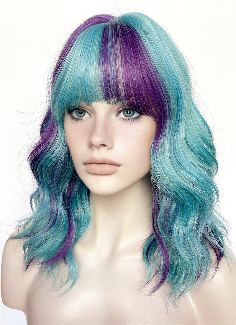 Blue Green Purple Mixed Wavy Synthetic Hair Wig NS514