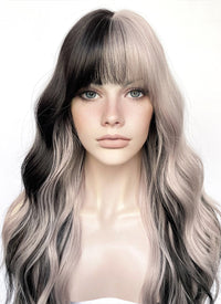 Ash Pinkish Blonde Mixed Black Wavy Synthetic Hair Wig NS521