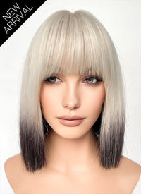 Light Ash Blonde Black Ombre Straight Bob Synthetic Hair Wig NS533